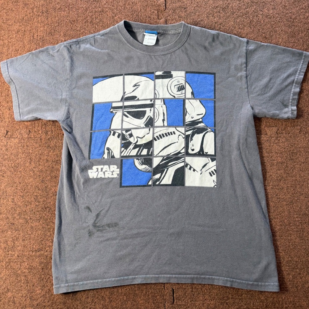 stain* Star Wars Mens Stormtrooper Graphic T-Shirt Gray Medium Grid Print Cotton
